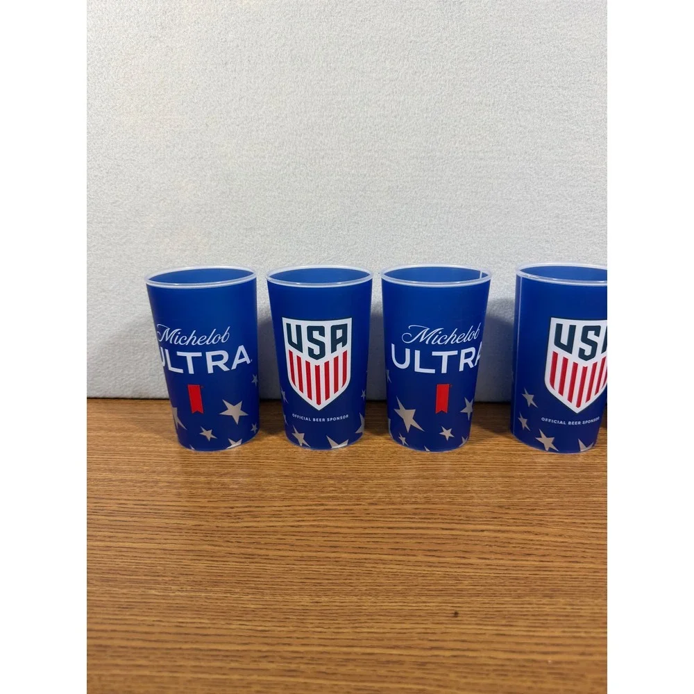 Michelob ULTRA Team USA Soccer Plastic Cups Blue Patriotic Stars Set of 5